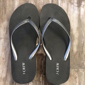 JCrew silver wedge flip flops
